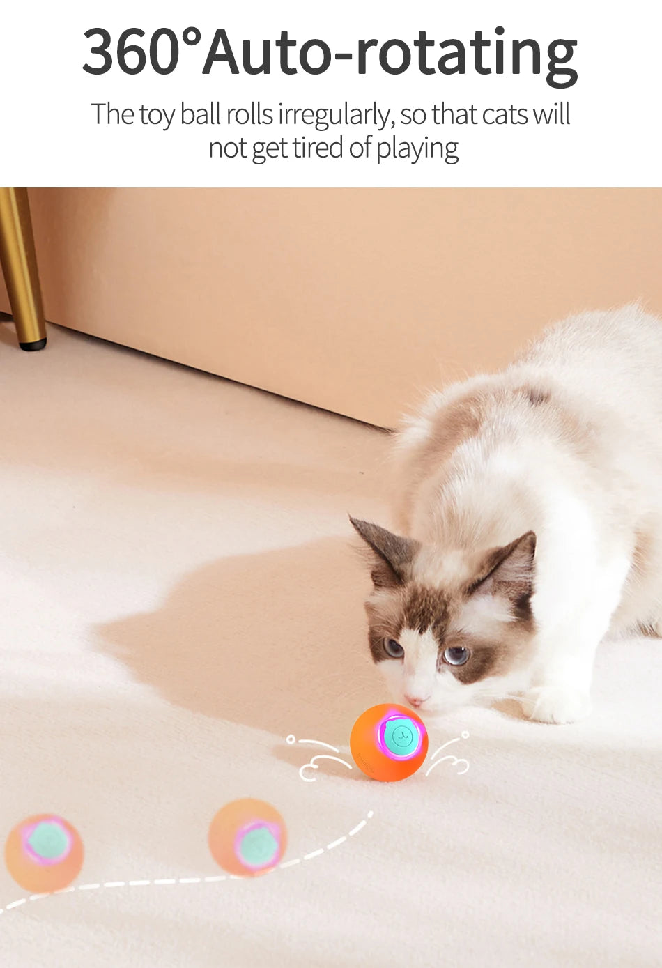 ROJECO Smart Pet Toys Cat Bouncing Ball Automatic Rolling Ball Interactive Training Self-moving Electric Toys Pet Accessories Boutique Gadgets