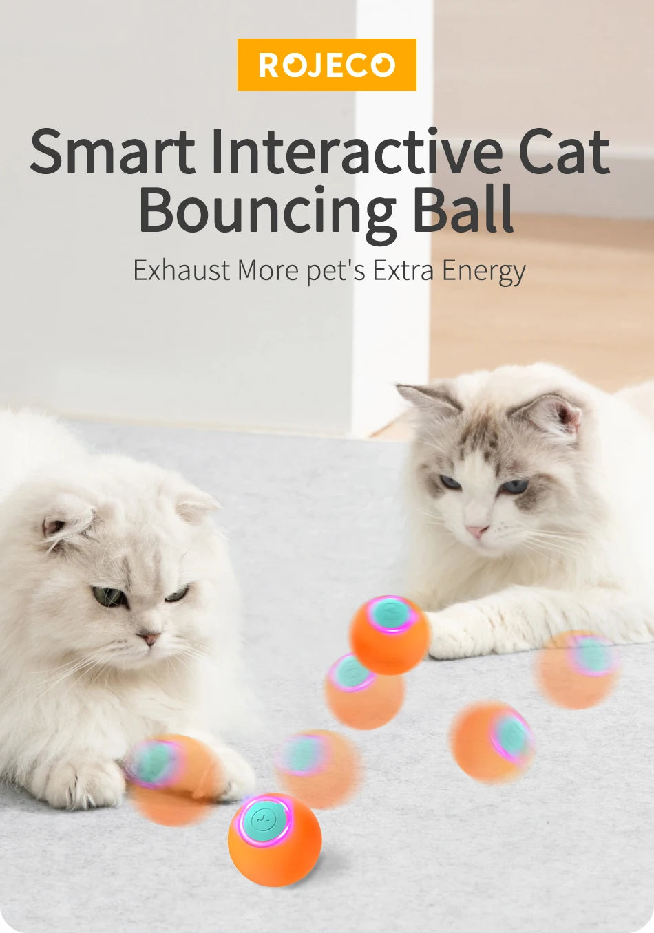 ROJECO Smart Pet Toys Cat Bouncing Ball Automatic Rolling Ball Interactive Training Self-moving Electric Toys Pet Accessories Boutique Gadgets