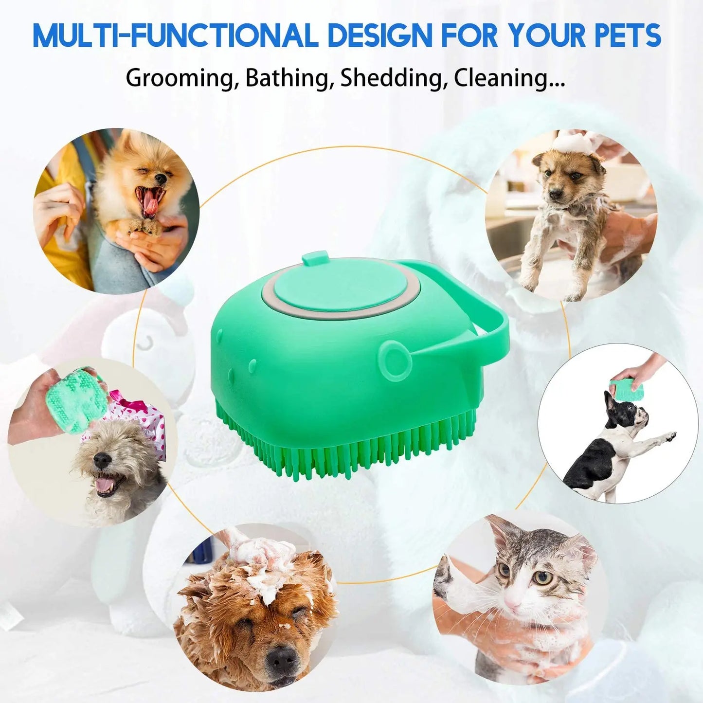 Pet Dog Shampoo Brush 2.7oz 80ml Cat Massage Comb Grooming Scrubber  for Bathing Short Hair Soft Silicone Rubber - Boutique Gadgets