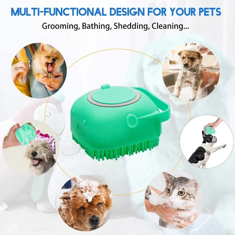 Pet Dog Shampoo Brush 2.7oz 80ml Cat Massage Comb Grooming Scrubber  for Bathing Short Hair Soft Silicone Rubber - Boutique Gadgets